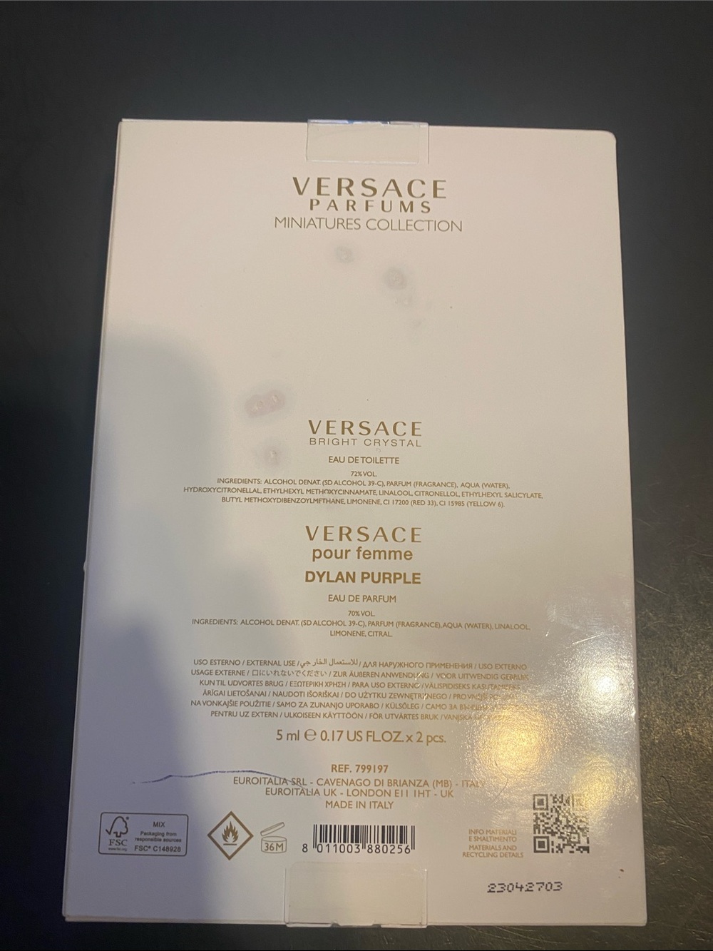Versace Pink & Purple Mini Fragrance Gift Set Bright Crystal & Dylan Purple. - Picture 2 of 3